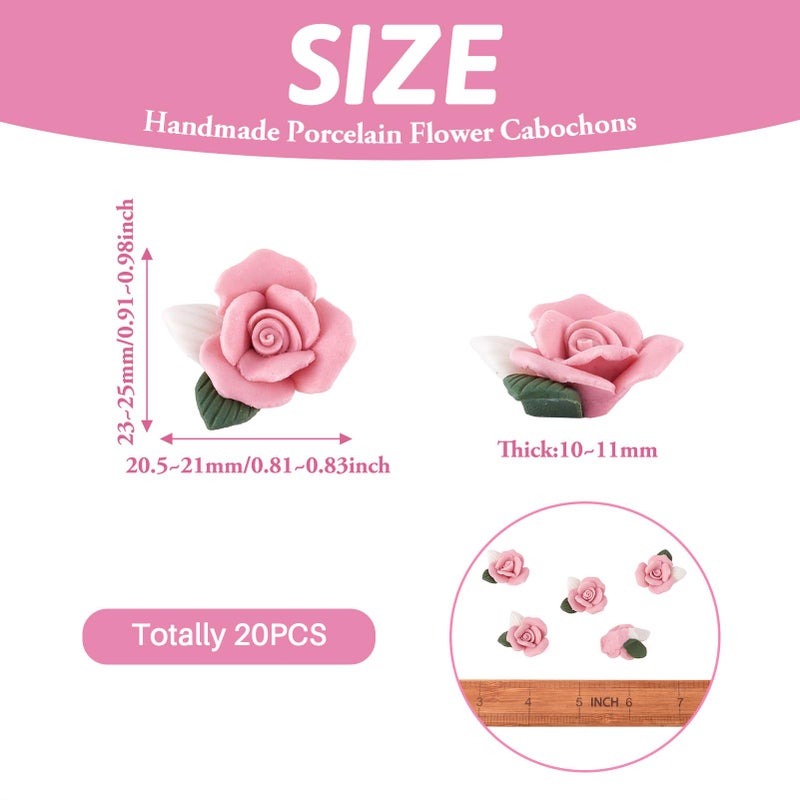 BB Beadthoven Beadthoven 20-Piece Flatback Pink Rose Handmade Porcelain Cabochons Flower Charms China Clay Beads Charms Jewelry Embellishment Supplies for Gluing DIY Jewelry Making Finding Supplies Stud Earring - Image 4